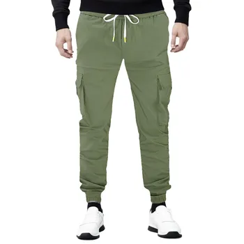 Мужские брюки-карго со средней талией и завязками, комбинезон, однотонные брюки с множеством карманов, рабочая одежда, спортивные штаны Y2k для мужчин