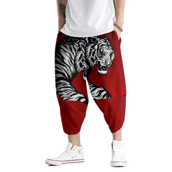 Мужские свободные брюки для бега трусцой, уличная одежда в стиле хип-хоп, модные шаровары с принтом красного тигра, повседневные спортивные брюки