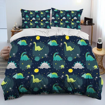 Мультяшный космос динозавров, милый динозавр, подарочное одеяло для детей, комплект постельного белья, пододеяльник, комплект постельного белья, пододеяльник, Стеганое одеяло, наволочка, размер king Queen