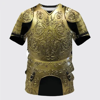 Новая летняя мужская футболка с круглым вырезом и 3D принтом в металлическом стиле Armor, повседневные футболки оверсайз с коротким рукавом, модные футболки, мужская одежда