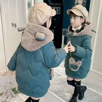 НОВОЕ зимнее теплое пальто для девочек, детская куртка с капюшоном, длинное пальто для девочек, верхняя одежда для девочек, осеннее пальто для девочек от 3 до 12 лет Q33