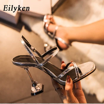 Новые Босоножки Eilyken с серебристым ремешком сзади, Прозрачные Босоножки из плексигласа на каблуке с шипами и кристаллами, Женские свадебные туфли-лодочки