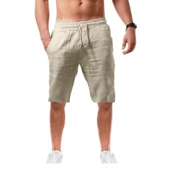 Новые мужские хлопчатобумажные льняные шорты, брюки, мужские летние дышащие однотонные льняные короткие брюки, уличная одежда для фитнеса S-3XL