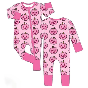 Новый дизайн розового комбинезона с принтом тыквы для новорожденных на Хэллоуин, одежда для скалолазания для маленьких девочек