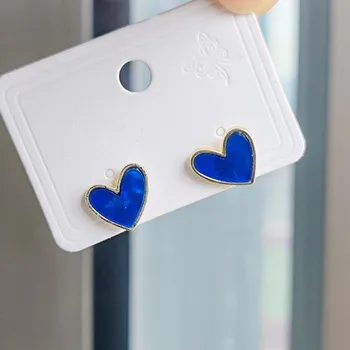 Новый тренд, корейские серьги-ушки синего цвета в форме сердца, женские изысканные серьги