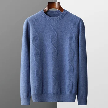 Осенне-зимняя новая мужская одежда, однотонный топ с круглым вырезом, Повседневный Гибкий высококачественный свитер из 100% чистой шерсти