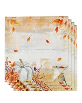Осенние салфетки в виде белой тыквы на День благодарения, набор салфеток, Носовой платок, салфетка для свадебной вечеринки, Праздничный банкет, Чайные салфетки.