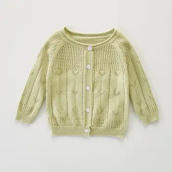 Осенний детский тонкий вязаный свитер кардиган для девочек, милые дышащие мягкие пальто для малышей, однотонный открытый топ
