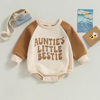 Осенний комбинезон для новорожденных мальчиков и девочек, одежда в стиле пэчворк с буквенным принтом, свитшоты с круглым вырезом и длинными рукавами, комбинезоны, комбинезоны