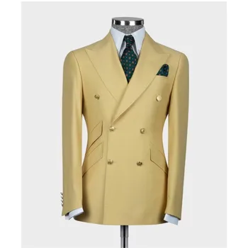 Официальные мужские костюмы, куртка из 2 предметов, брюки, двубортный блейзер, брюки, Свадебная мужская одежда для жениха, сшитый на заказ костюм Homme Outfit