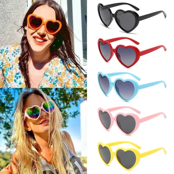 Поляризованные солнцезащитные очки Винтажные солнцезащитные очки в форме сердца Модные очки ярких цветов Летние пляжные очки Забавные очки для вечеринок