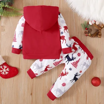 Рождественский комплект детской одежды с принтом, брюки для мальчиков, пуловеры, штаны, топы с капюшоном, рождественские наряды для маленьких девочек и мальчиков, ropa niña