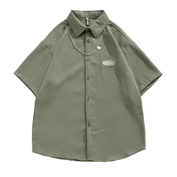Рубашка с коротким рукавом в летнем стиле, мужская одежда ropa, рубашки для мужчин