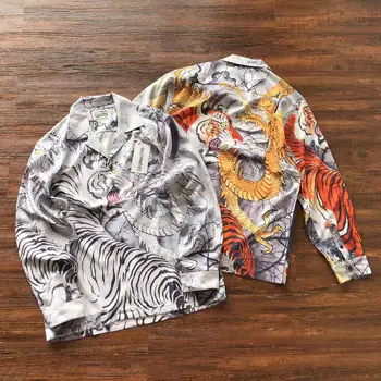 Рубашки WACKO MARIA Для мужчин и женщин, пляжная рубашка с отворотом Hawaii Dragon с длинным рукавом