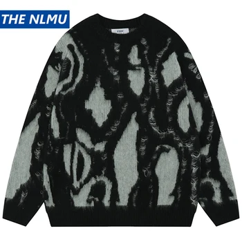 Свитера в стиле пэчворк с цветными блоками, мужская уличная одежда в стиле харадзюку оверсайз в стиле хип-хоп, свитер Y2K, осенне-зимний Модный Повседневный Свободный пуловер