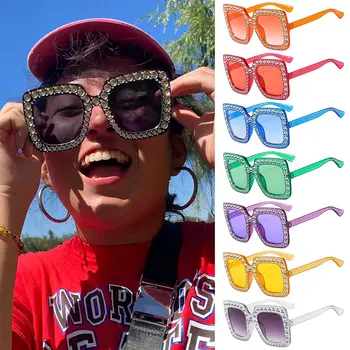 Солнцезащитные очки с квадратным хрусталем в модной оправе с защитой от ультрафиолета UV400 Сверкающих оттенков для женщин