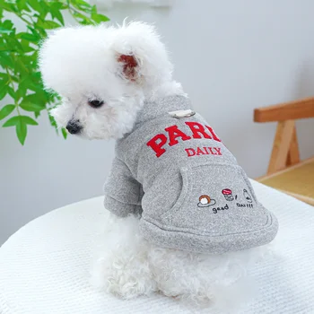 Толстовки Paris Dog с вышивкой и буквами, одежда для домашних собак, повседневный костюм для кошек с круглым воротником, осенне-зимние однотонные плюшевые аксессуары