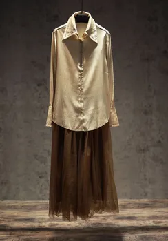 Топовая женская мода из натурального шелка, блузка с отложным воротником и длинным рукавом, Элегантная леди, Универсальные однобортные рубашки, блузки
