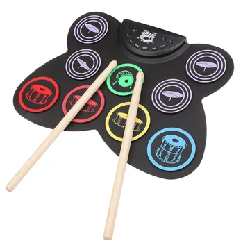 Цифровой Барабан Электронная Ударная Установка 9 Колодок Pad Digital Drum Kit USB Складные Силиконовые Барабаны с Ножными Педалями для Детей