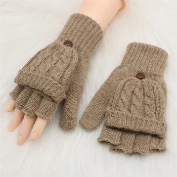 Шерстяные перчатки без пальцев, женские вязаные перчатки с откидывающимися пальцами, Варежки, зимние теплые женские перчатки с утолщением