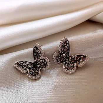 Южная Корея, новый дизайн, модные украшения, серьги-бабочки из 14-каратного золота с серым кристаллом, элегантные женские повседневные аксессуары для работы