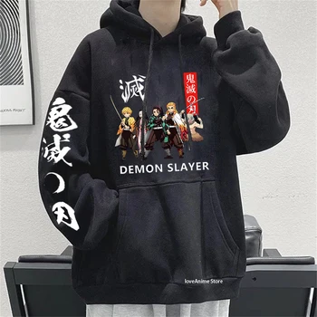 Япония Аниме Толстовка Demon Slayer Мужчины Женщины Толстовки Kimetsu No Yaiba Толстовка Уличная Одежда Y2K Свободные Повседневные Пуловеры Sudaderas